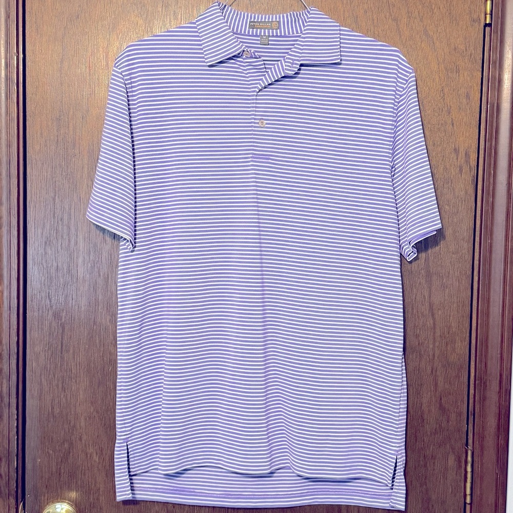Peter Millar Purple and White Striped Polo
